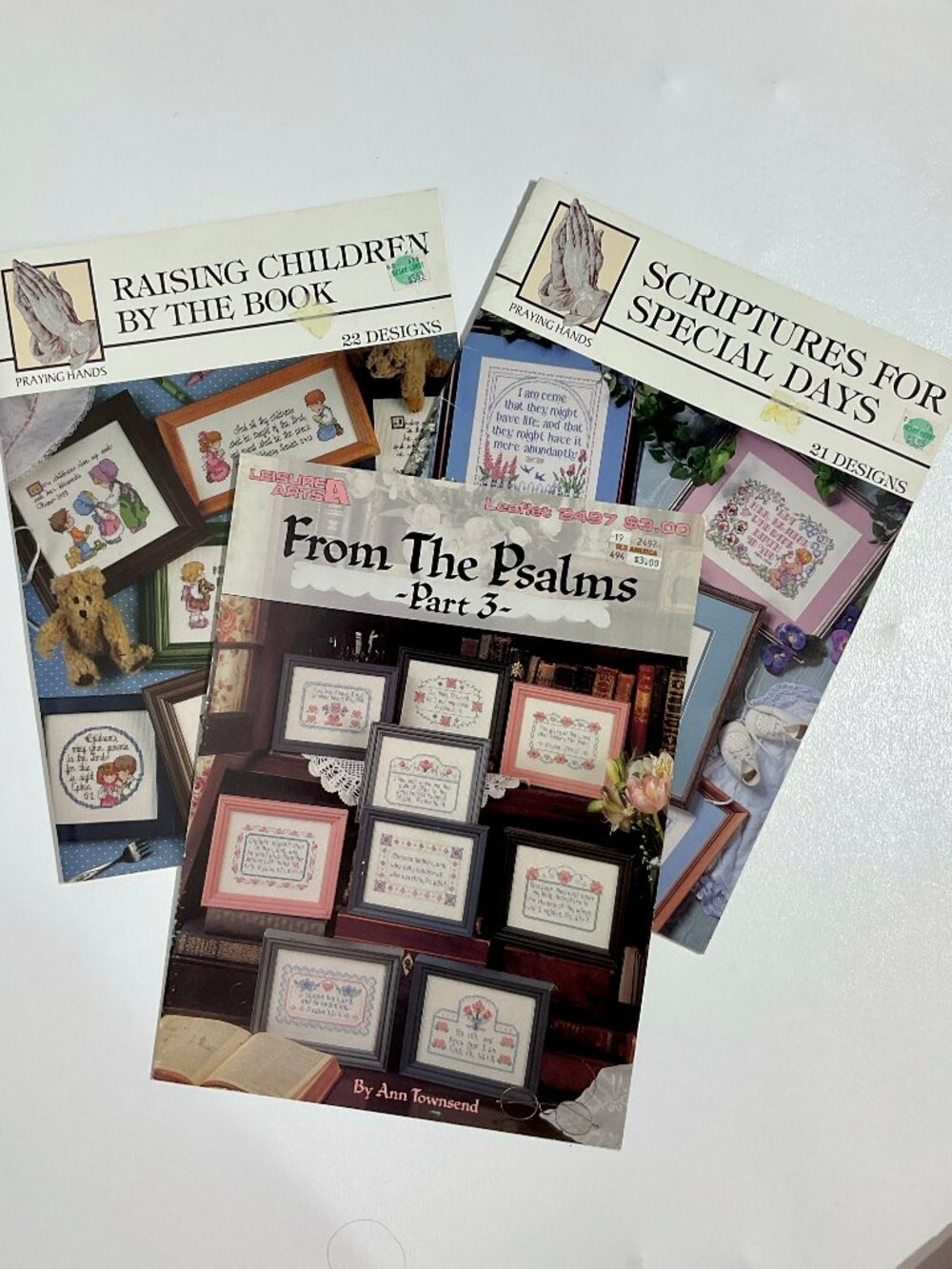 Vintage Religious Cross Stitch Design Books Bundle Praying Hands Bible Verses